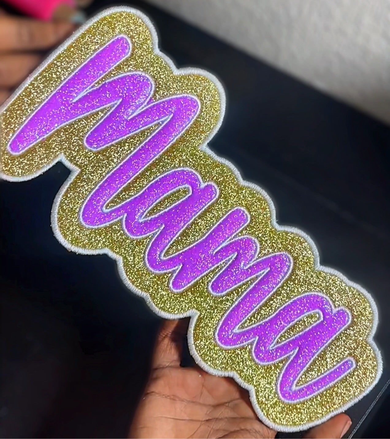 Double Applique, Glitter "Mama" Embroidery Patch