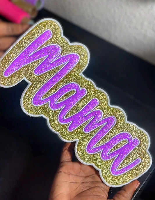 Double Applique, Glitter "Mama" Embroidery Patch